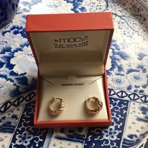 18kt Gold and Silver Pierced Hoop Earrings Vintage